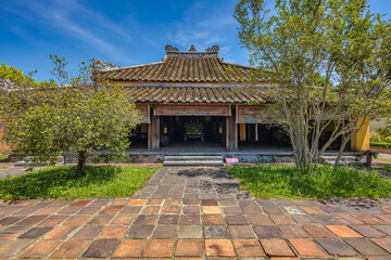 view of the Ta Tong Tu house in the Imperial City with the Purple Forbidden City within the Citadel in Hue, Vietnam. Imperial Royal Palace of Nguyen dynasty