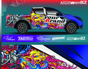 Car decal, truck and cargo van graphic vector, wrap vinyl sticker. Graphic abstract stripe designs for race and drift livery car © Gib