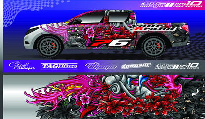 Car decal, truck and cargo van graphic vector, wrap vinyl sticker. Graphic abstract stripe designs for race and drift livery car © Gib