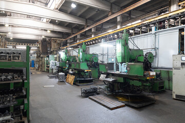 Naklejka premium Photo of modern automatic automobile manufacturing workshop. Car production. Industrial scenery background