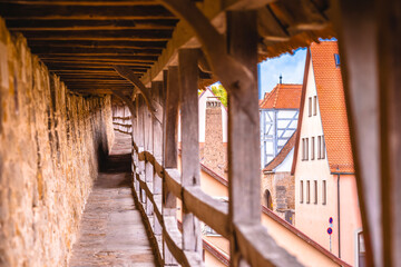 Historic defense walls of Rothenburg ob der Tauber walkway view
