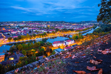 Wurzburg. Historic town of Wurzburg and Main river evening view from castle hill