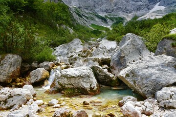 Triglavska Bistrica creek in Vrata valley in Julian alps and Triglav national park, Slovenia