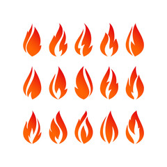 Fire flames, set orange icons, vector illustration