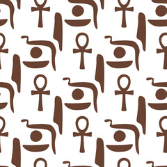 Ancient Egypt seamless pattern. Classic elements of Egypt. Symbol of the ancient Egyptians. Vector seamless pattern on the Ancient Egypt theme.  seamless pattern of symbols and signs of Egypt icons 