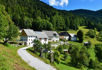 Fototapeta na wymiar Zgornje Danje village under Ratitovec in Gorenjska, Slovenia