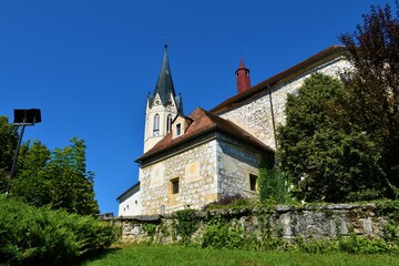 Fototapeta na wymiar Novo Mesto cathedral or St Nicholas's cathedral landmark in Dolenjska, Slovenia