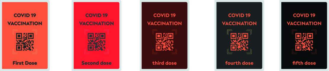 Vaccine passport boarding pass. Certificate of vaccine and immune from covid 19. Health passport on a digital screen with QR code for control and check of safety from covid 19 all doses. Vector.