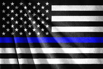 USA thin blue line black and white flag on towel surface illustration