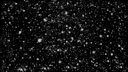 Falling snowflakes on night sky background, black background.