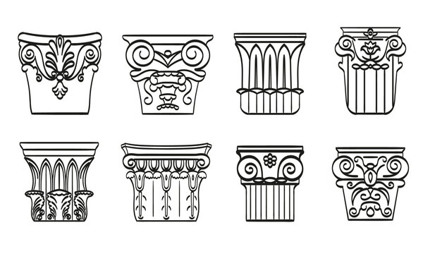 Classical column architecture element. Columns set or collection