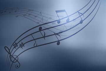 Grunge musical background. Old texture, music notes.