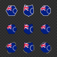National symbols of Cook Islands on a dark transparent background, vector flags of Cook Islands.