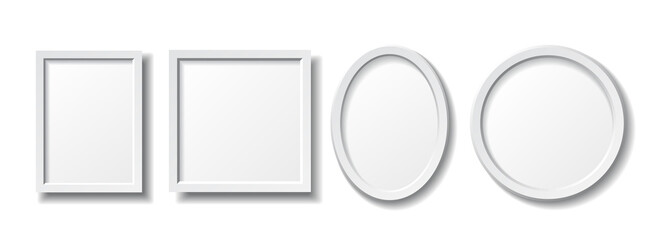Set of empty white picture frame different shapes.
