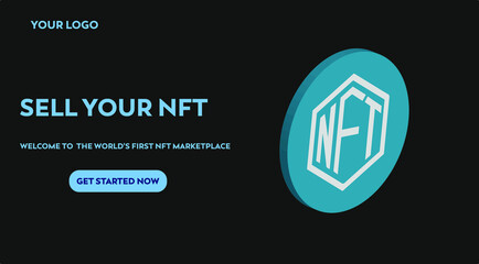 NFT non fungible tokens banner logo for business technology, cryptocurrency, blockchain, unique digital items, crypto art and digital asset. futuristic vector landing page concept background - obrazy, fototapety, plakaty