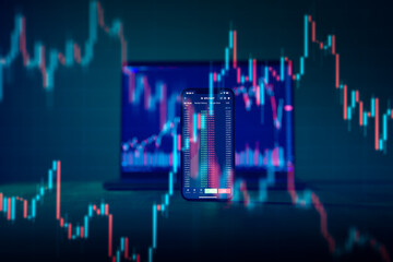 Cryptocurrency market is going up, is time to buy, green candles. The graph evolution of Bitcoin on...