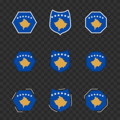 National symbols of Kosovo on a dark transparent background, vector flags of Kosovo.