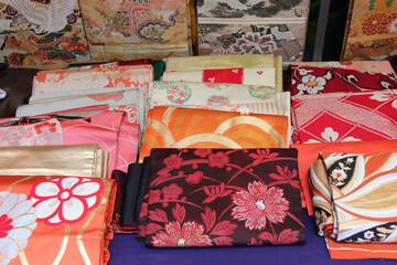 fabrics (scarfs ?) in a market in kyoto japan