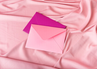 Envelopes with love letters, gift certificates or wedding congratulation. Valentines day concept....