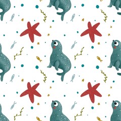 seamless pattern with fur seal 