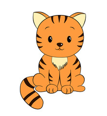 Cute little red kitten sitting on a white background