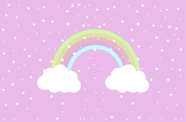 rainbow with clouds on a pink background. illustration for baby textile. vector illustration, eps 10.