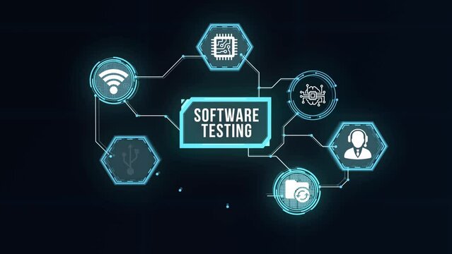Internet, business, Technology and network concept. Inscription SOFTWARE TESTING on the virtual display. Virtual button.