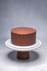 homemade chocolate cake on a stand