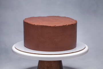 homemade chocolate cake on a stand