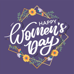 Women's Day hand drawn lettering. Red text isolated on white for postcard, poster, banner design element. Happy Women's Day script calligraphy. Ready holiday lettering design.