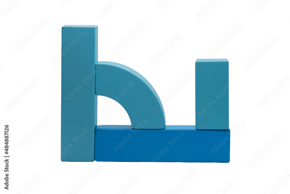 Fototapete blue toy cubes built by a child in a shape with an isolated background