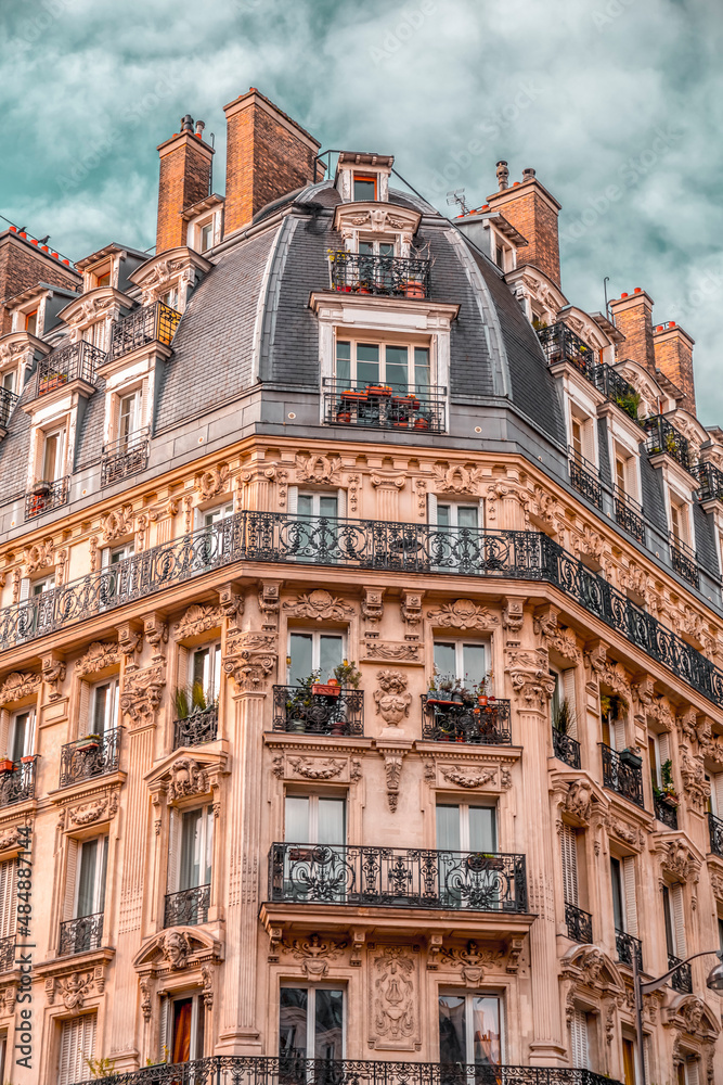 Poster detail from typical french architecture in paris