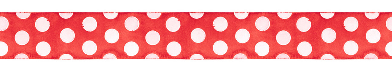 Seamless repeatable ribbon with red and white polka dots pattern. Handdrawn watercolour illustration, isolated clip art element for design. Party, ball, prom, banquet and other occasion decoration. - 484887147