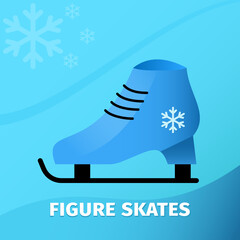 Vector sports figure skate on a background of blue gradient and snowflakes