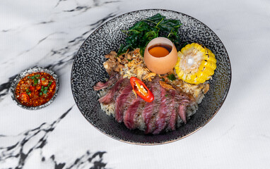 Grilled & Roasted Beef Steaks, Celery soup and Salads