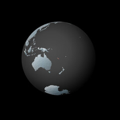 Low poly globe centered to New Caledonia. Red polygonal country on the globe. Satellite view of New Caledonia. Appealing vector illustration.