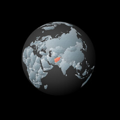 Low poly globe centered to Afghanistan. Red polygonal country on the globe. Satellite view of Afghanistan. Amazing vector illustration.
