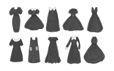 黒のワンピースのイラストセット