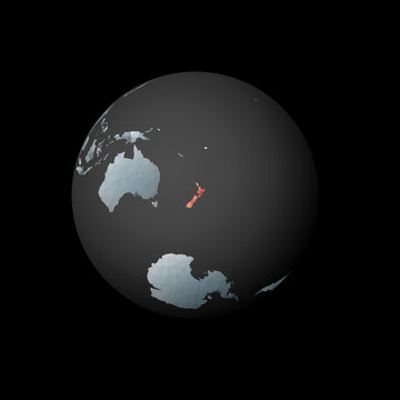 Low Poly Globe Centered To New Zealand. Red Polygonal Country On The Globe. Satellite View Of New Zealand. Captivating Vector Illustration.