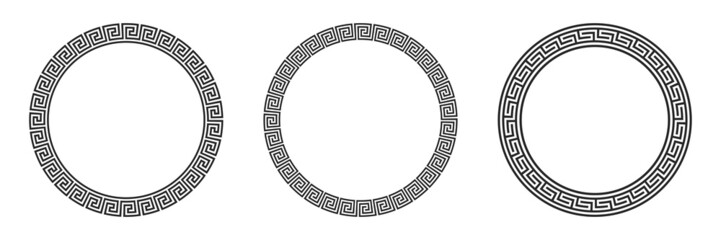Greek circle frames set. Vintage ornaments silhouettes isolated on white. - obrazy, fototapety, plakaty