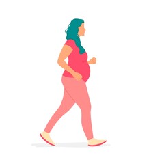 Pregnant woman doing sports walking.