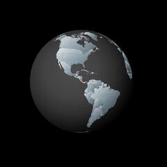 Low poly globe centered to Costa Rica. Red polygonal country on the globe. Satellite view of Costa Rica. Modern vector illustration.
