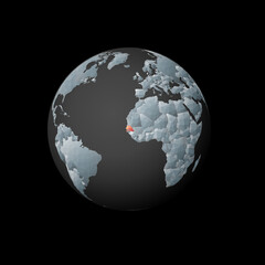 Low poly globe centered to Senegal. Red polygonal country on the globe. Satellite view of Senegal. Awesome vector illustration.