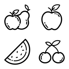 Fruits Flat Icon Set Isolated On White Background