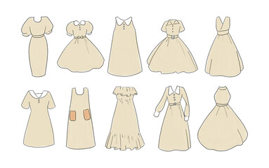 ベージュのワンピースのイラストセット