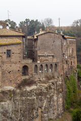 Remote view of The medieval Village Ronciglione(VT),Building on the the tuff rocks.Its located along the route west of Lake Vico of the Via Francigena  ,about 55 km from Rome .Cultural landmark. 