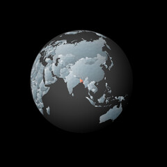 Low poly globe centered on Bangladesh. Red polygonal country on the globe. Satellite view of Bangladesh. Neat vector illustration.