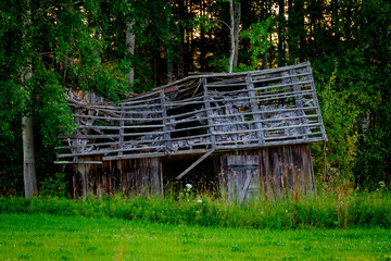 old derelict barn in the forest