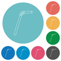 Single drinking straw outline flat round icons