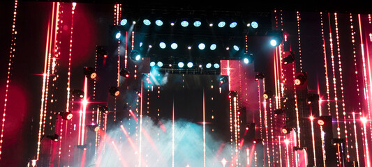 stage lighting in the theater and at the concert. Lighting equipment on an empty stage.